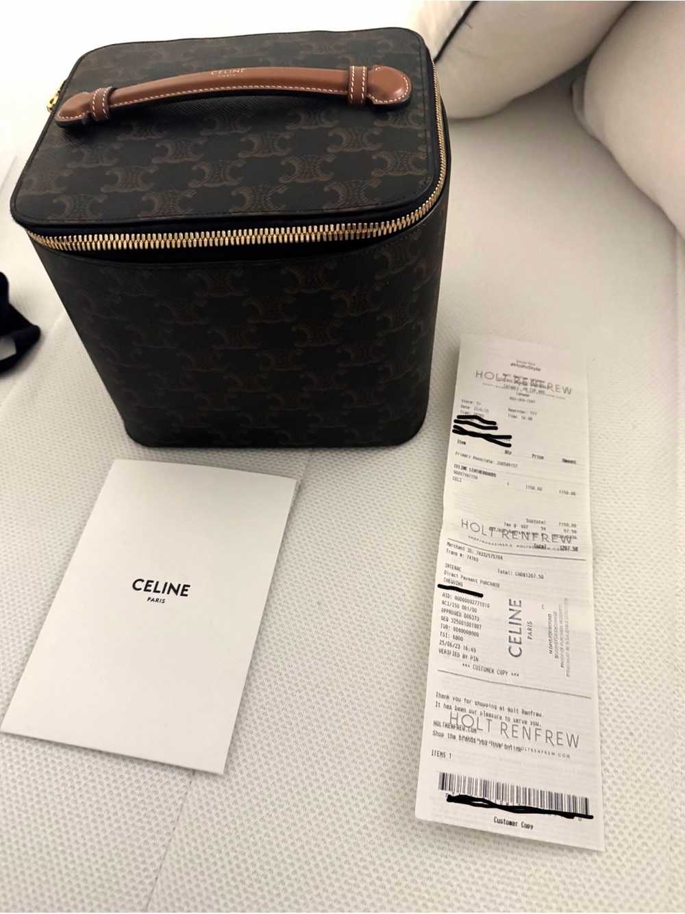 AUTHENTIC CELINE SQUARE VANITY CASE IN TRIOMPHE CANVAS AND CALFSKIN